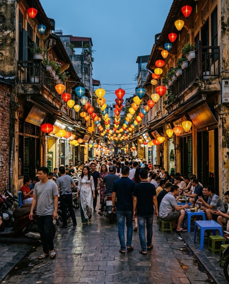 Phố Tạ Hiện về chiều, đèn lồng