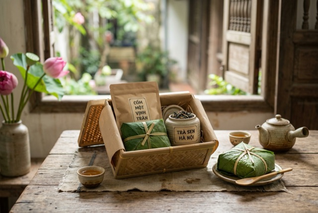 Hộp quà cốm và trà sen Hà Nội