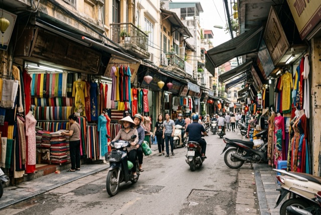 Phố Hàng Gai với các cửa hàng lụa