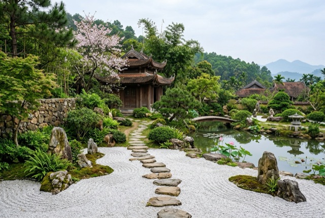 Vườn thiền tĩnh lặng ngoại thành