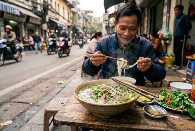 Bát phở nóng buổi sáng phố cổ