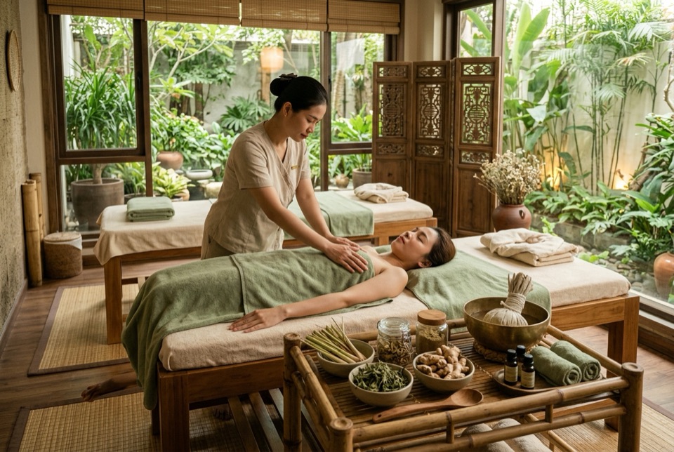 Không gian spa thảo dược nhẹ nhàng